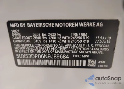 2022 BMW X3 xDrive30I from USA, damaged, VIN 5UX53DP06N9J89684